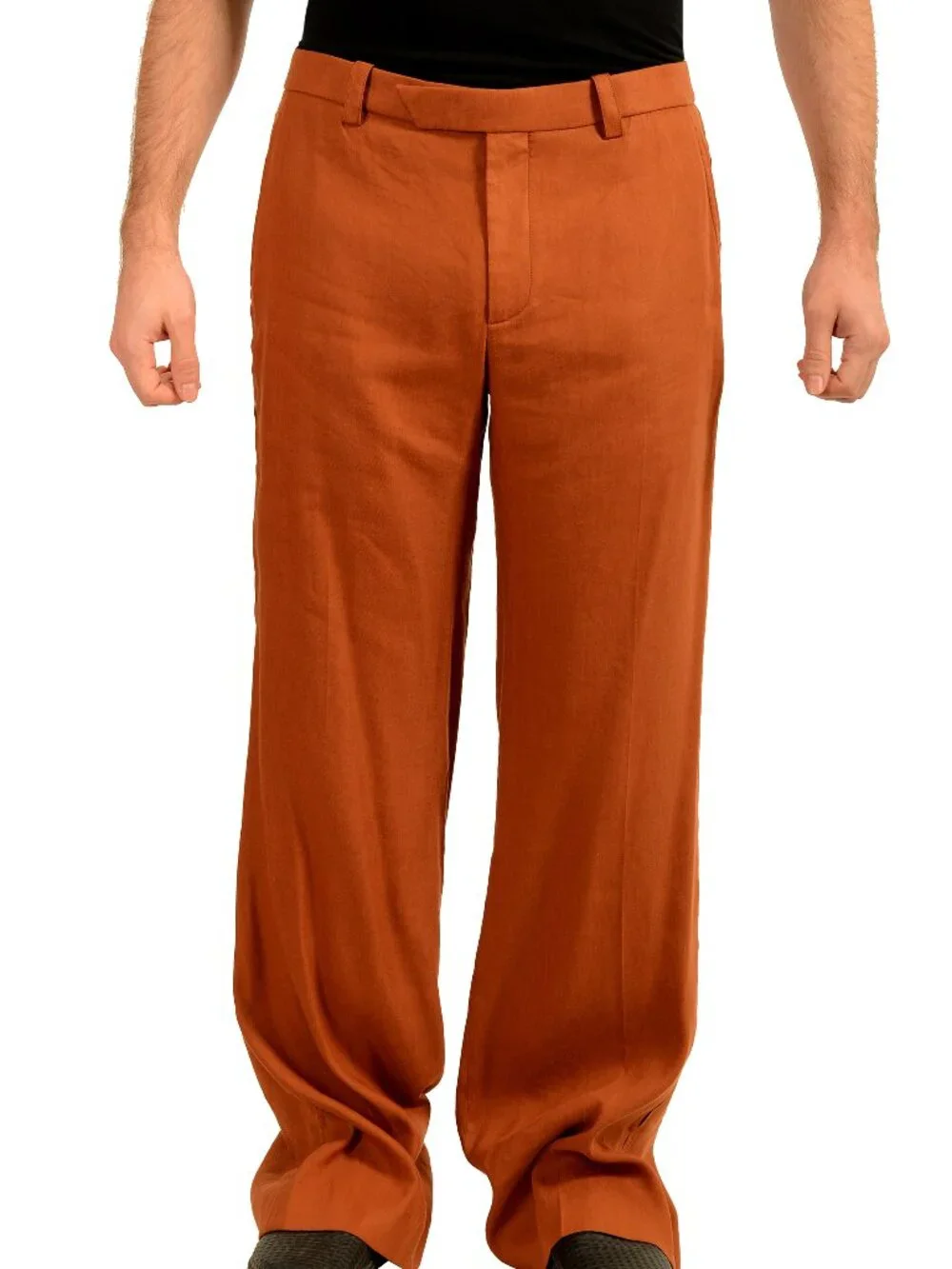 Scuderia Ferrari Men's Brown Gabardine Linen Flat Front Pants US L IT 52